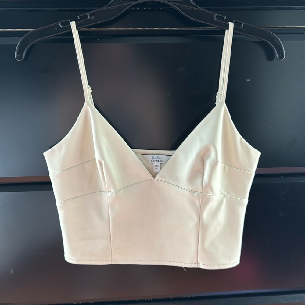 Cream leather crop top